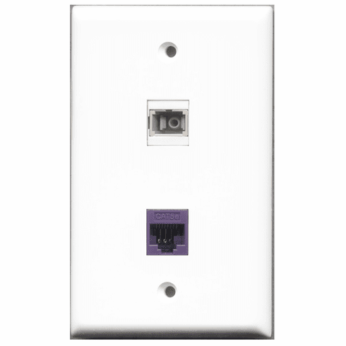 RiteAV - 1 Port Cat5e Ethernet Purple - 1 Port SC Fiber Multimode Simplex Port  Wall Plate White
