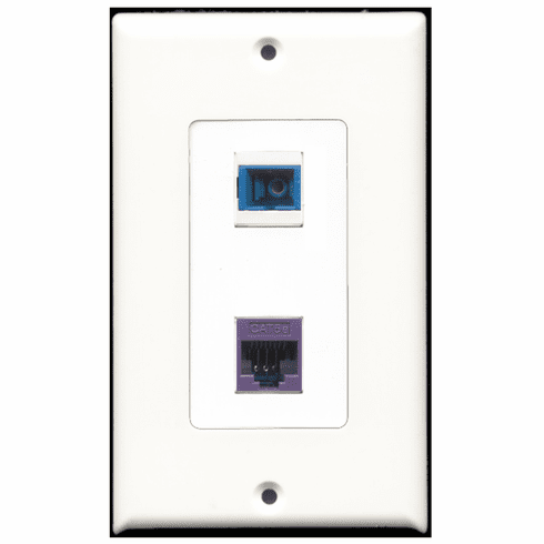 RiteAV - 1 Port Cat5e Ethernet Purple - 1 Port SC Fiber Singlemode Simplex Port  Wall Plate Decora White