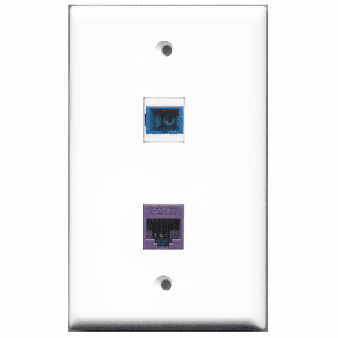RiteAV - 1 Port Cat5e Ethernet Purple - 1 Port SC Fiber Singlemode Simplex Port  Wall Plate White