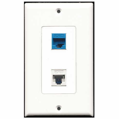 RiteAV - 1 Port Cat5e Ethernet White - 1 Port Cat5e Ethernet Blue  Wall Plate Decora White