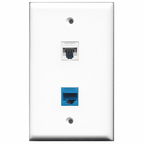 RiteAV - 1 Port Cat5e Ethernet White - 1 Port Cat5e Ethernet Blue  Wall Plate White