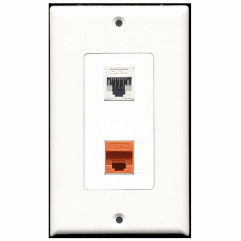 RiteAV - 1 Port Cat5e Ethernet White - 1 Port Cat5e Ethernet Orange  Wall Plate Decora White
