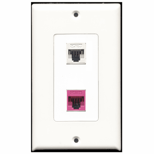 RiteAV - 1 Port Cat5e Ethernet White - 1 Port Cat5e Ethernet Pink  Wall Plate Decora White