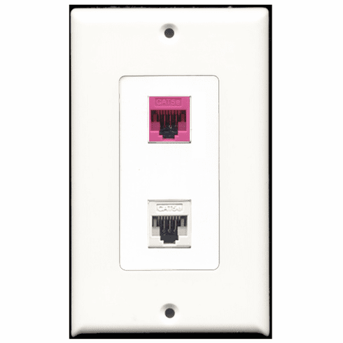 RiteAV - 1 Port Cat5e Ethernet White - 1 Port Cat5e Ethernet Pink  Wall Plate Decora White