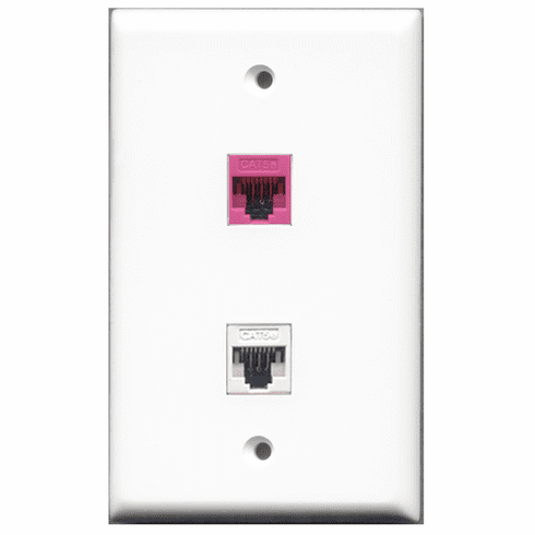 RiteAV - 1 Port Cat5e Ethernet White - 1 Port Cat5e Ethernet Pink  Wall Plate White