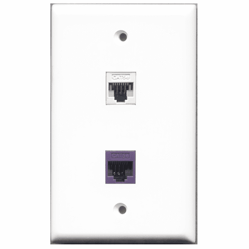 RiteAV - 1 Port Cat5e Ethernet White - 1 Port Cat5e Ethernet Purple  Wall Plate White