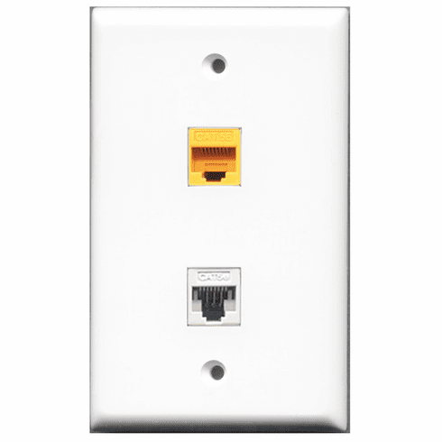 RiteAV - 1 Port Cat5e Ethernet White - 1 Port Cat5e Ethernet Yellow  Wall Plate White