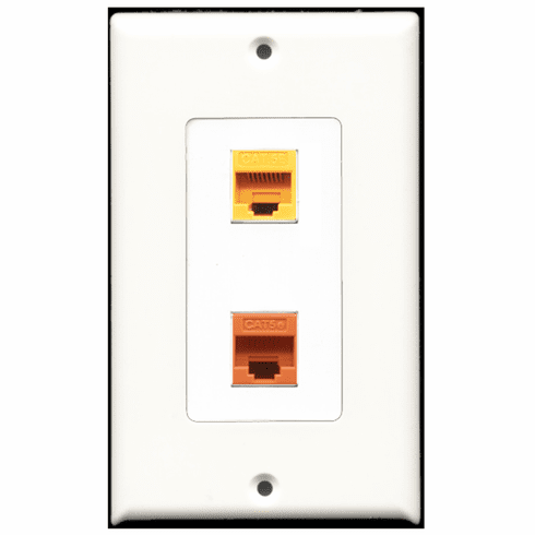RiteAV - 1 Port Cat5e Ethernet Yellow - 1 Port Cat5e Ethernet Orange  Wall Plate Decora White