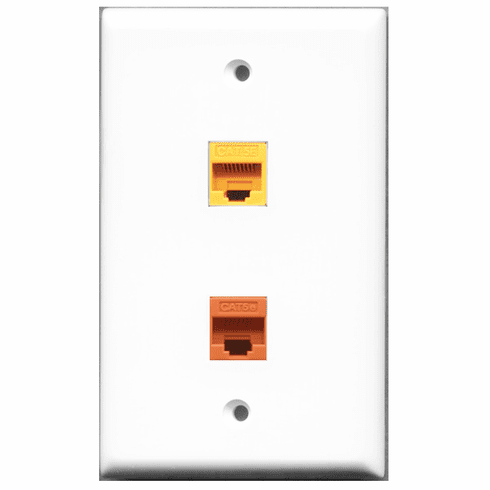 RiteAV - 1 Port Cat5e Ethernet Yellow - 1 Port Cat5e Ethernet Orange  Wall Plate White