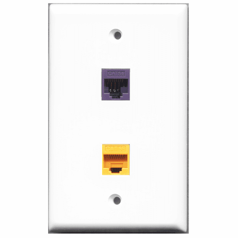 RiteAV - 1 Port Cat5e Ethernet Yellow - 1 Port Cat5e Ethernet Purple  Wall Plate White