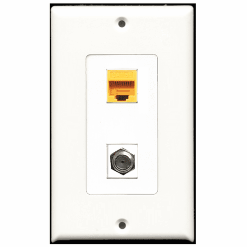 RiteAV - 1 Port Coax 1 Port Cat5e Yellow Decora Type Wall Plate