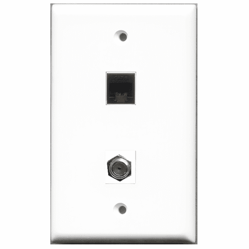 RiteAV - 1 Port Coax 1 Port Cat6 Black  Wall Plate
