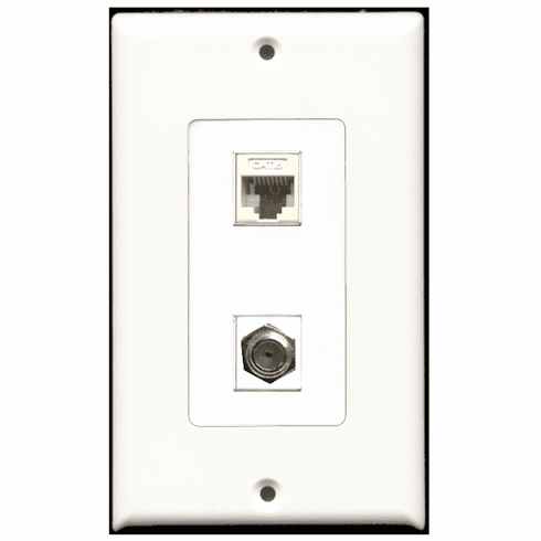 RiteAV - 1 Port Coax 1 Port Cat6 White Decora Type Wall Plate
