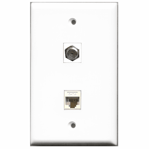RiteAV - 1 Port Coax 1 Port Cat6 White  Wall Plate White