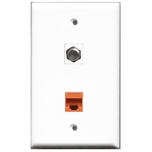 RiteAV - 1 Port Coax Port Cable TV F Type - 1 Port Cat5e Ethernet Orange  Wall Plate White