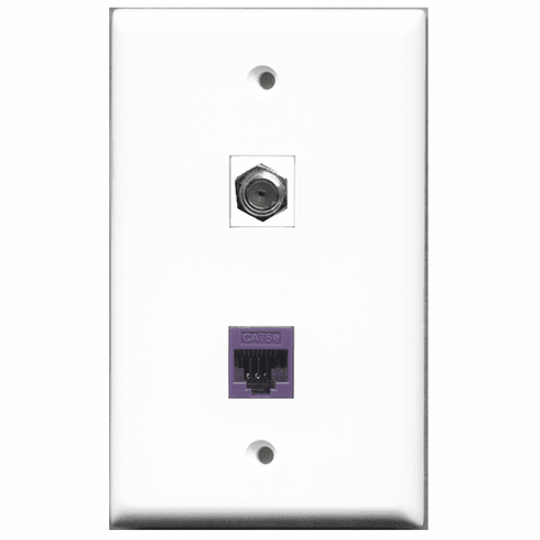 RiteAV - 1 Port Coax Port Cable TV F Type - 1 Port Cat5e Ethernet Purple  Wall Plate White