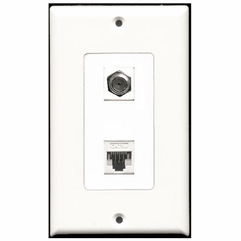 RiteAV - 1 Port Coax Port Cable TV F Type - 1 Port Cat5e Ethernet White  Wall Plate Decora White