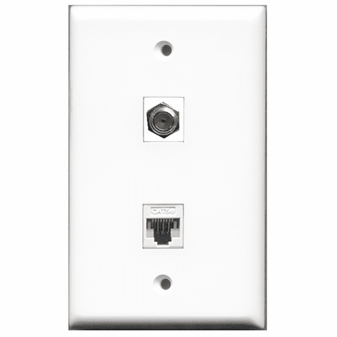 RiteAV - 1 Port Coax Port Cable TV F Type - 1 Port Cat5e Ethernet White  Wall Plate White