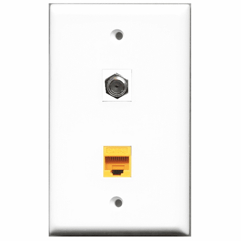 RiteAV - 1 Port Coax Port Cable TV F Type - 1 Port Cat5e Ethernet Yellow  Wall Plate White