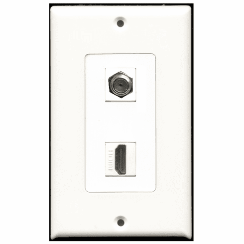 RiteAV - 1 Port HDMI - 1 Port Coax Port Cable TV F Type  Wall Plate Decora White