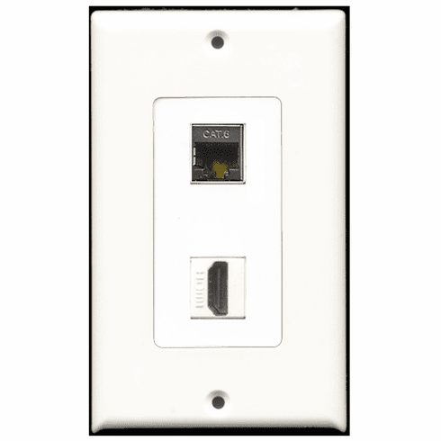 RiteAV - 1 Port HDMI - 1 Port Shielded Cat6 Ethernet  Wall Plate Decora White