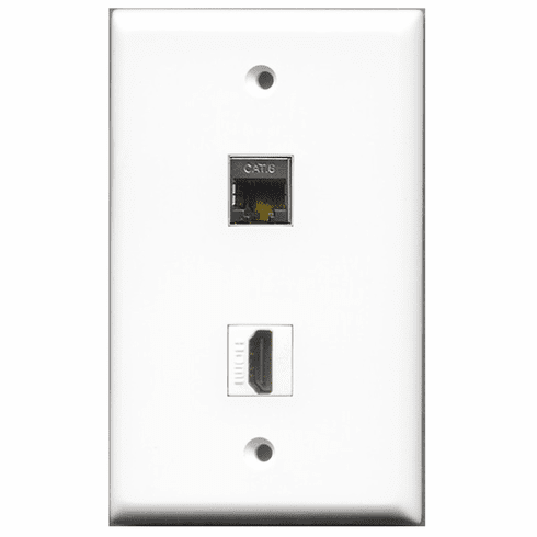 RiteAV - 1 Port HDMI - 1 Port Shielded Cat6 Ethernet White  Wall Plate White