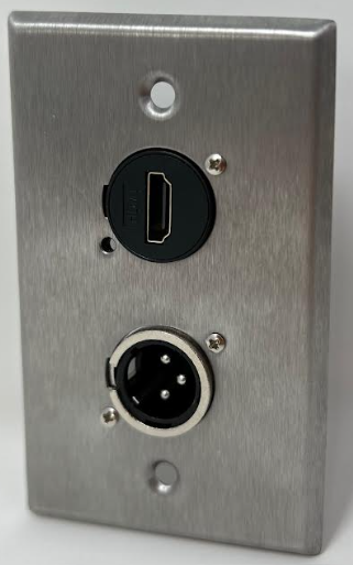 1 Port HDMI/1 Port XLR 3 Pole Male D Series Heavy Duty Stainless Steel Wall Plate - HDMI Angled Exit