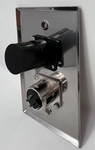1 Port HDMI/1 Port XLR 3 Pole Male D Series Heavy Duty Stainless Steel Wall Plate - HDMI Angled Exit