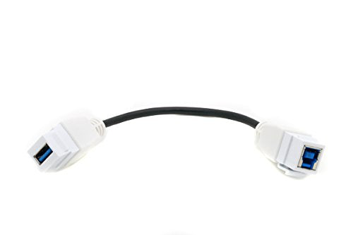 RiteAV White USB 3 A-B Female F/F Pigtail Extension Keystone-to-Cable Dongle