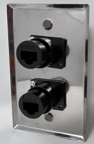 2 Port Cat6 D Series Heavy Duty Pass Through Solderless Stainless Steel Wall Plate