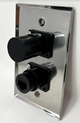 1 Port HDMI/1 Port Cat6 D Series Heavy Duty Pass Through Solderless Stainless Steel Wall Plate - HDMI Angled Exit