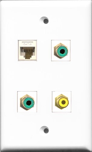 RiteAV 1 Port RCA Yellow 2 Port RCA Green and 1 Port Cat6 Ethernet White Wall Plate