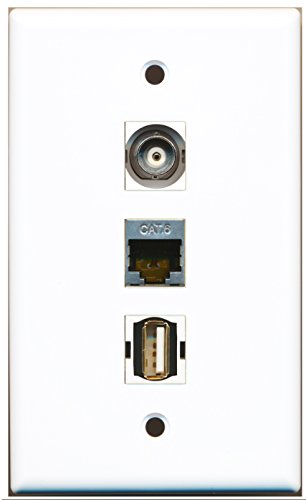 RiteAV - 1 Port USB A-A and 1 Port Shielded Cat6 Ethernet and 1 Port BNC Wall Plate
