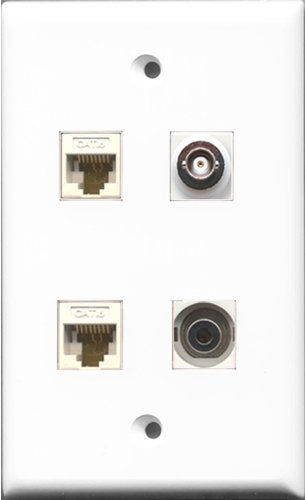 RiteAV 1 Port 3.5mm and 1 Port BNC 2 Port Cat6 Ethernet White Wall Plate
