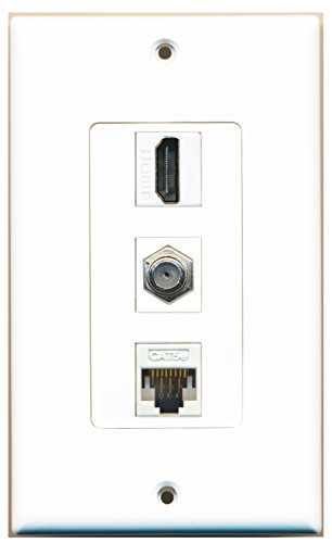 RiteAV - 1 Port HDMI and 1 Port Coax Cable TV- F-Type Cat5e Ethernet Decorative Wall Plate - White