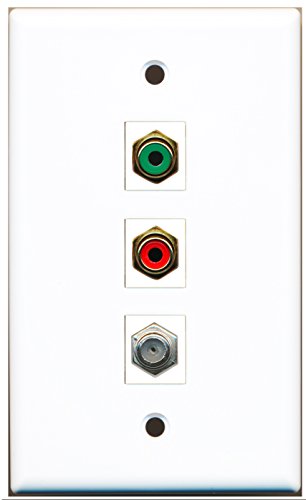 RiteAV - 1 Port RCA Red and 1 Port RCA Green and 1 Port Coax Cable TV- F-Type Wall Plate