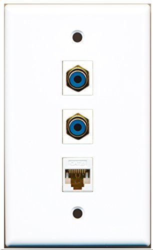 RiteAV - 2 Port RCA Blue and 1 Port Cat6 Ethernet White Wall Plate