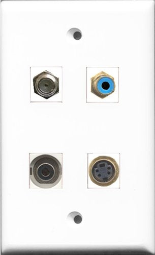 RiteAV 1 Port RCA Blue and 1 Port Coax Cable TV- F-Type and 1 Port S-Video and 1 Port 3.5mm Wall Plate