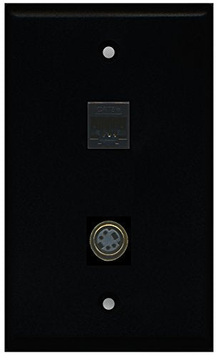 RiteAV - Black 1 Port S-Video 1 Port Cat5e Ethernet Black Wall Plate