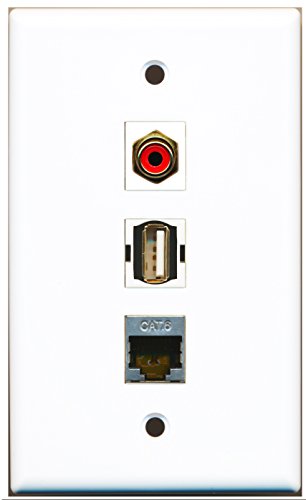 RiteAV - 1 Port RCA Red and 1 Port USB A-A and 1 Port Shielded Cat6 Ethernet Wall Plate