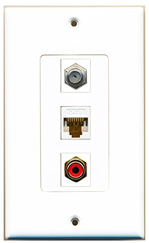 RiteAV - 1 Port RCA Red and 1 Port Coax Cable TV- F-Type and 1 Port Cat6 Ethernet White Decorative Wall Plate Decorative