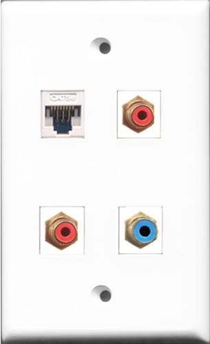 RiteAV - 2 Port RCA Red and 1 Port RCA Blue and 1 Port Cat5e Ethernet White Wall Plate