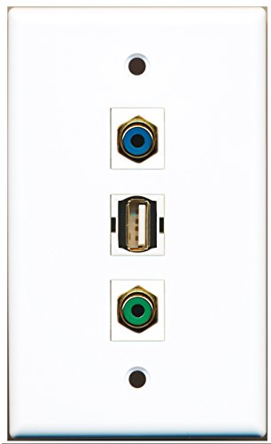 RiteAV - 1 Port RCA Green and 1 Port RCA Blue and 1 Port USB A-A Wall Plate