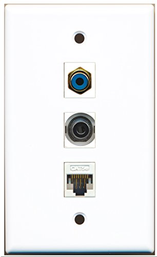 RiteAV - 1 Port RCA Blue and 1 Port 3.5mm and 1 Port Cat5e Ethernet White Wall Plate