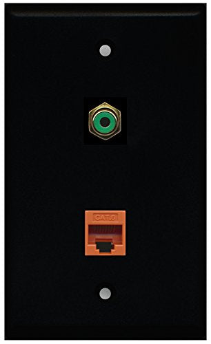 RiteAV - Black 1 Port RCA Green 1 Port Cat6 Ethernet Orange Wall Plate
