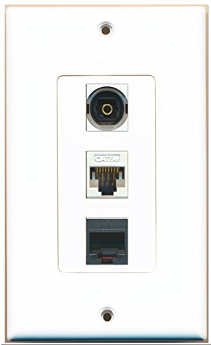 RiteAV - 1 Port Phone RJ11 RJ12 Black and 1 Port Toslink and 1 Port Cat5e Ethernet White Decorative Wall Plate