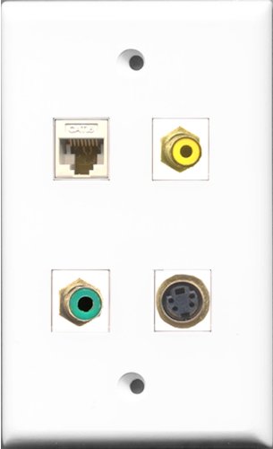 RiteAV 1 Port RCA Yellow and 1 Port RCA Green and 1 Port S-Video and 1 Port Cat6 Ethernet White Wall Plate