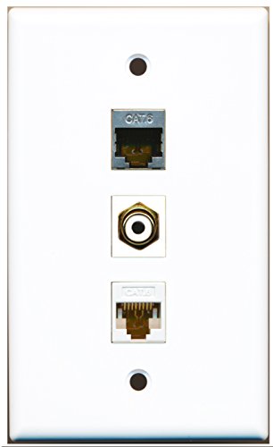 RiteAV - 1 Port RCA White and 1 Port Shielded Cat6 Ethernet and 1 Port Cat6 Ethernet White Wall Plate