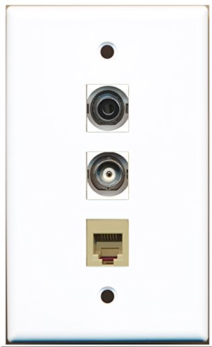 RiteAV - 1 Port Phone RJ11 RJ12 Beige and 1 Port 3.5mm and 1 Port BNC Wall Plate