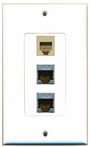 RiteAV - 1 Port Phone RJ11 RJ12 Beige 2 Port Shielded Cat6 Ethernet Decorative Wall Plate Decorative